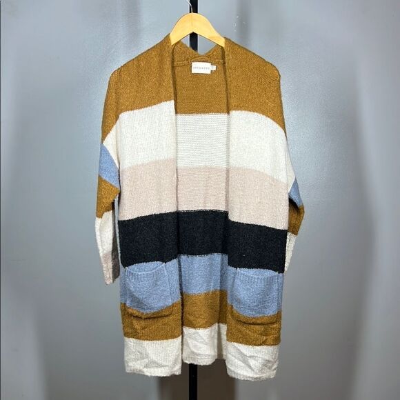 Dreamers Brown and Cream Cardigan Sweater with Cozy Knit Design - Picture 1 of 5